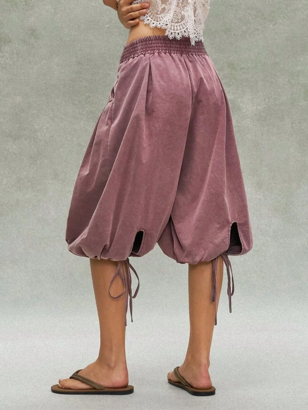 Purple Casual Boho Women's Cargo Pants with Waist Drawstring